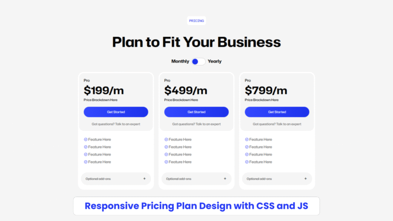 responsive modern pricing table using html css and javascript