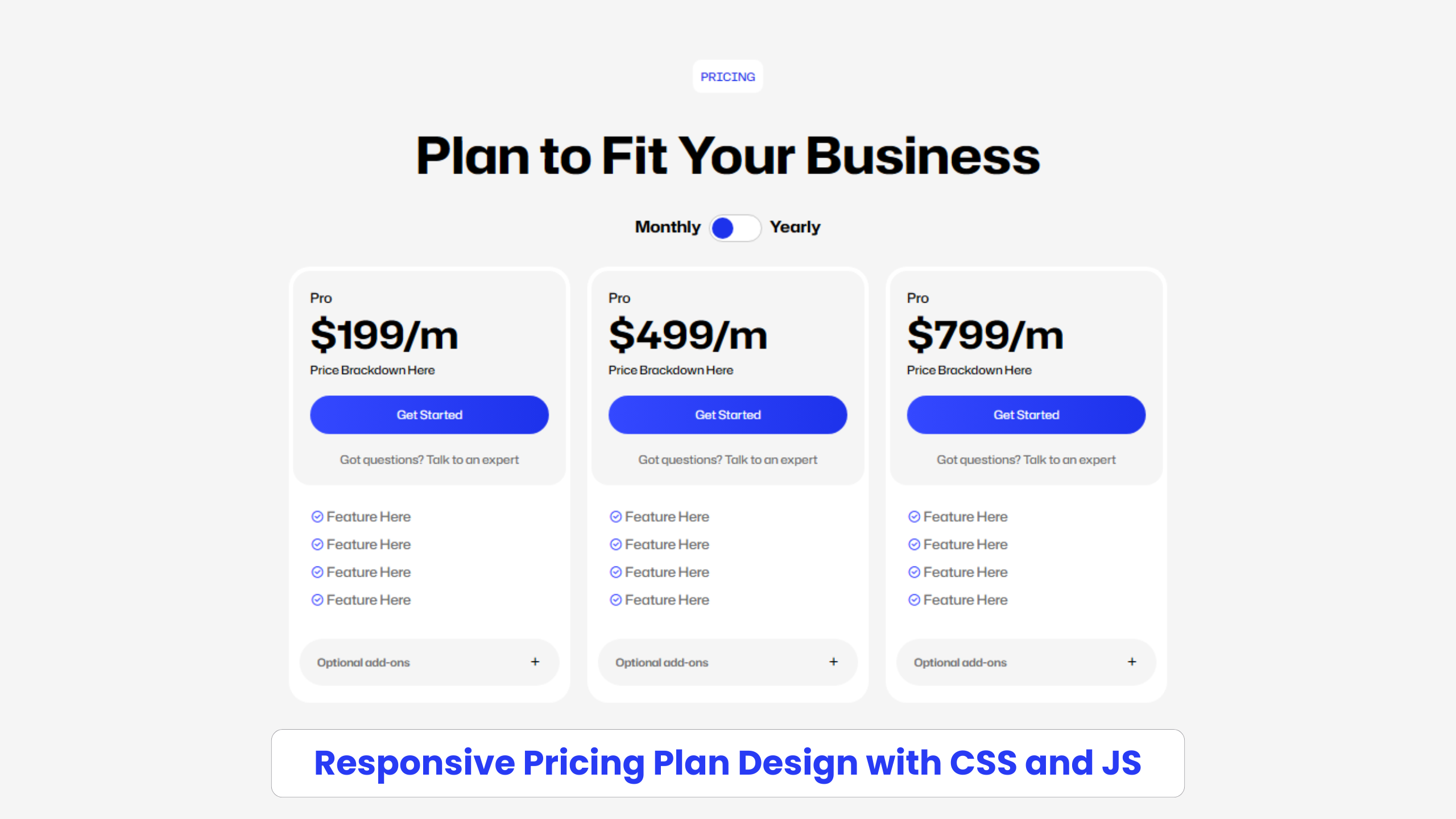 responsive modern pricing table using html css and javascript