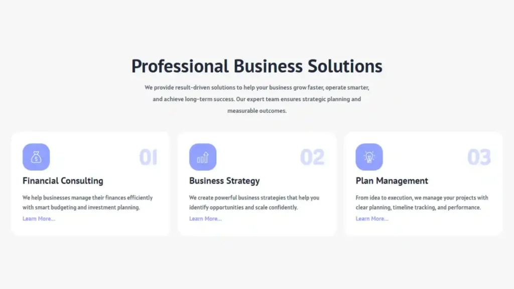 business service section in elementor